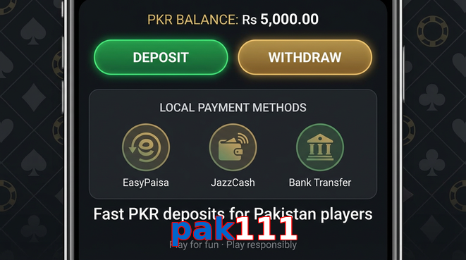 Deposit and withdrawal screen with PKR methods